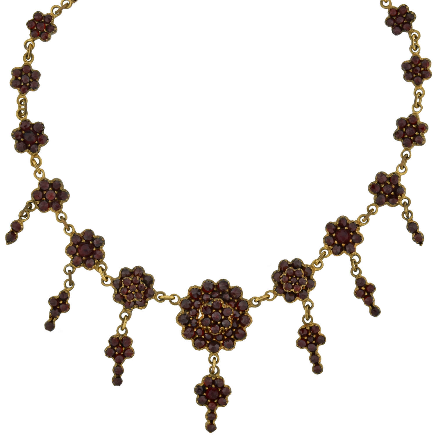 Victorian Bohemian Garnet Cluster Link Festoon Style Necklace 18