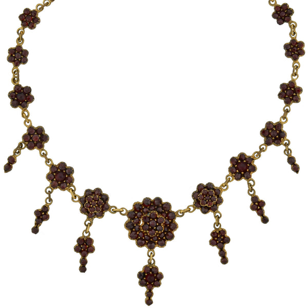Victorian Bohemian Garnet Cluster Link Festoon Style Necklace 18"