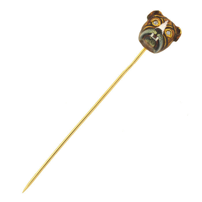 Victorian 18kt Enamel & Diamond Bulldog Stick Pin