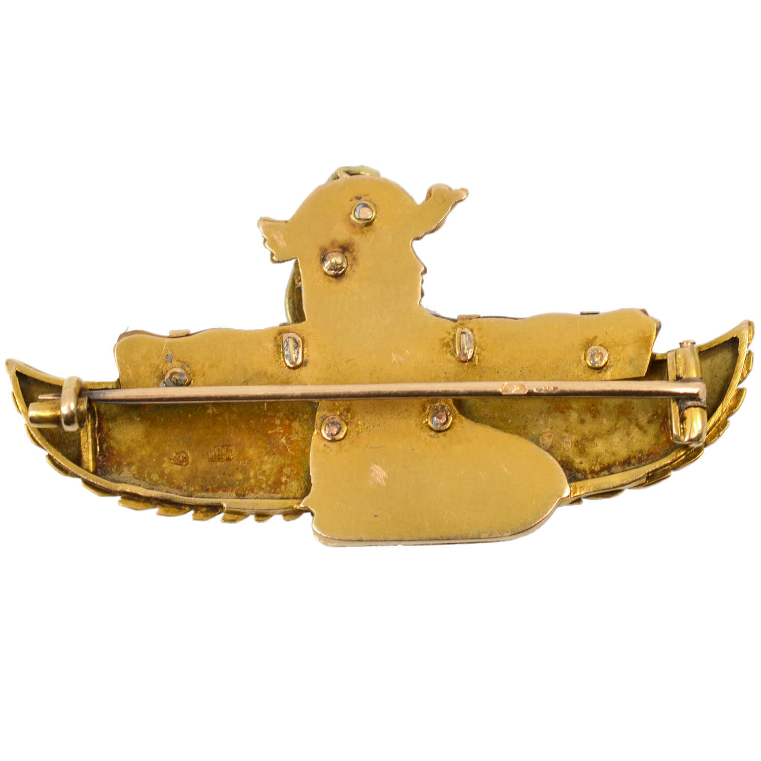 CARL BACHER Victorian Egyptian Revival 14kt Carnelian + Diamond Pharaoh Pin