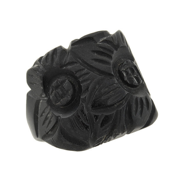 Retro Black Bakelite Carved Flower Ring