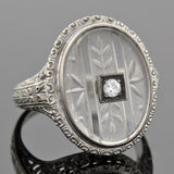 Art Deco 18kt Rock Quartz Crystal & Diamond Filigree Ring
