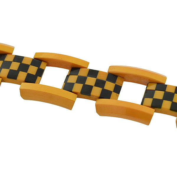 Retro Bakelite "Checkerboard" Gate Link Bracelet