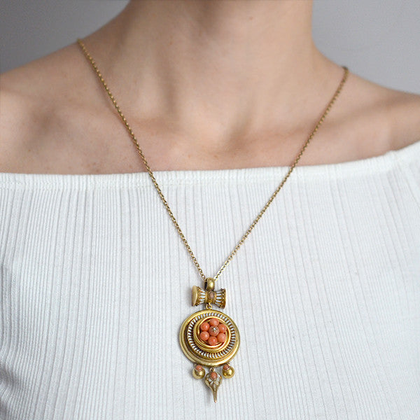Victorian 18kt Coral Enamel Locket/Pendant