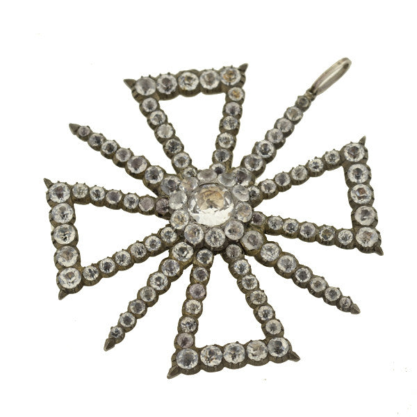 Victorian Large Sterling & French Paste Maltese Cross Pendant