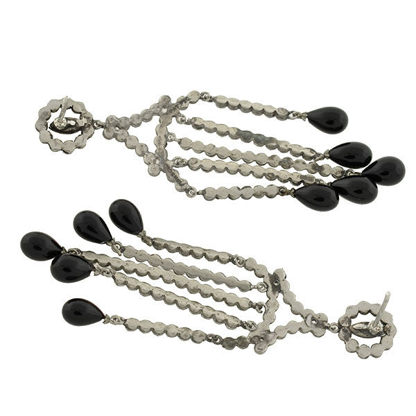 Victorian Cut Steel & Onyx Chandelier Earrings