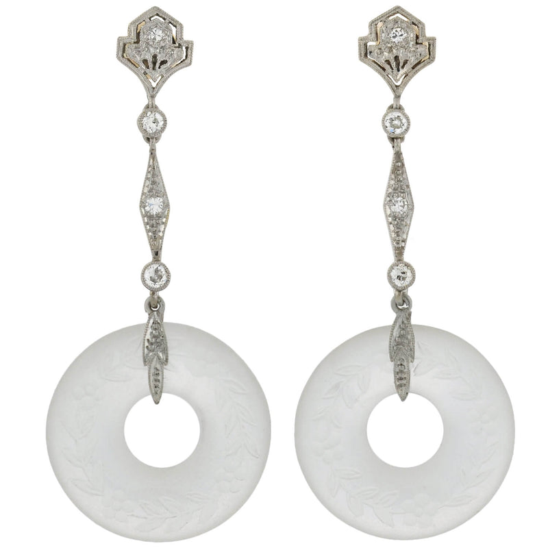 Art Deco Platinum Diamond, Jadeite, Onyx + Rock Crystal Convertible Earrings