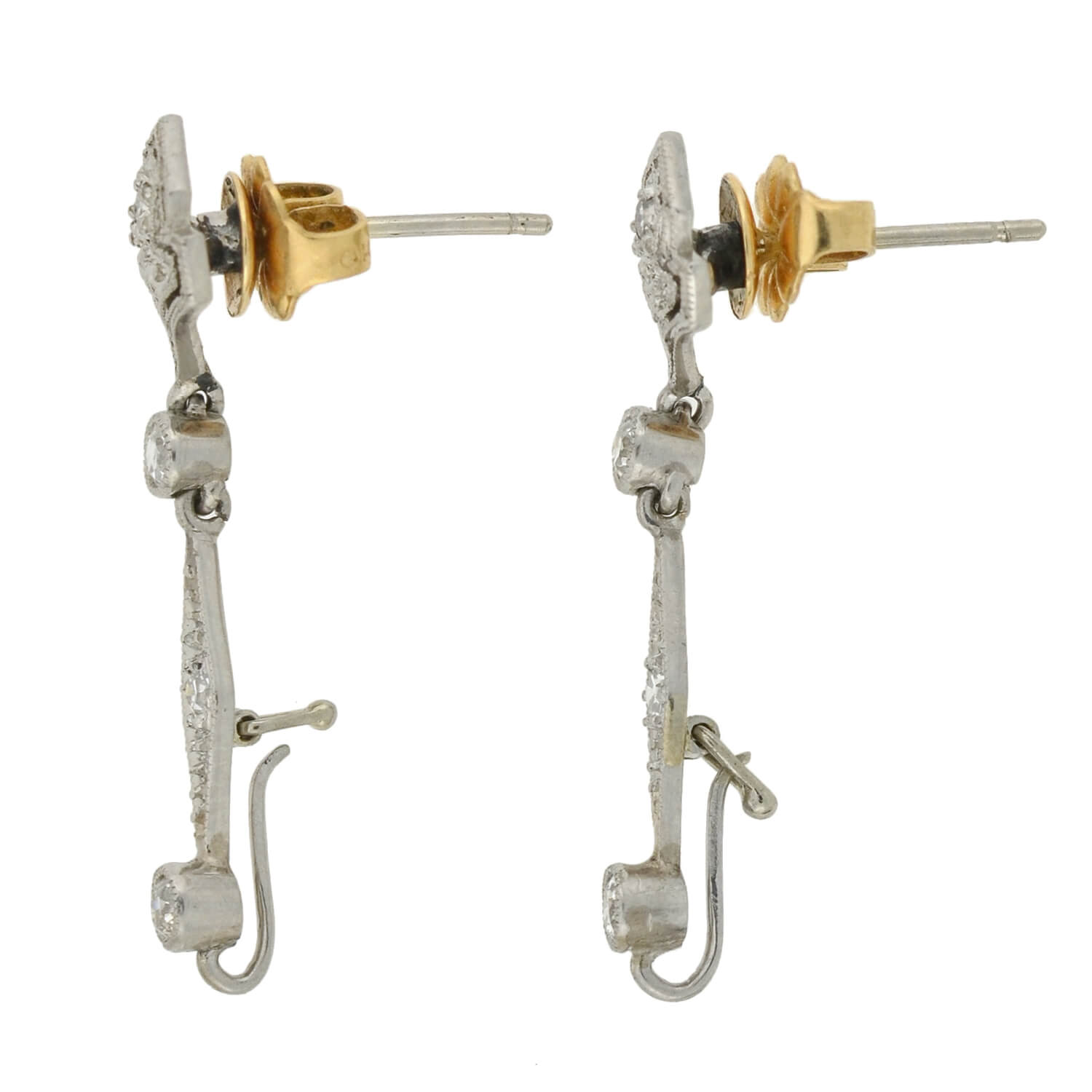 Art Deco Platinum Diamond, Jadeite, Onyx + Rock Crystal Convertible Earrings