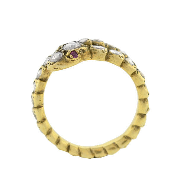 Georgian 18kt Rose Cut Diamond Snake Ring