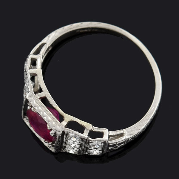 Art Deco Platinum Ruby & Diamond Step Up Ring 1.00ct