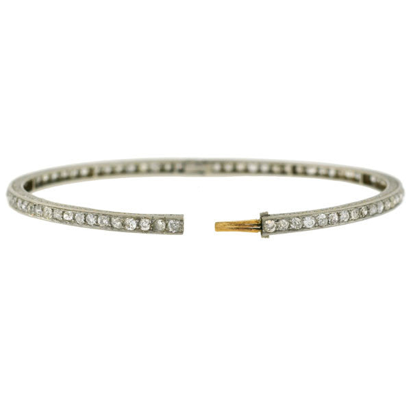 Edwardian Platinum Mine Cut Diamond Bangle Bracelet 5ctw