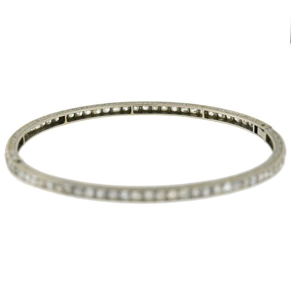 Edwardian Platinum Mine Cut Diamond Bangle Bracelet 5ctw