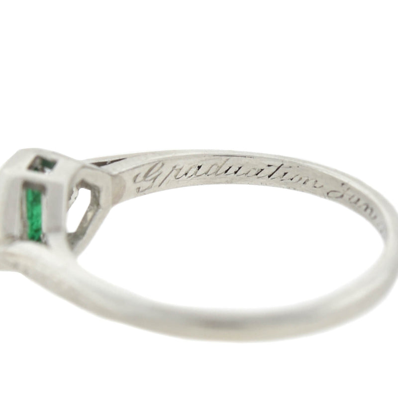 Edwardian Platinum Diamond + Emerald Ring