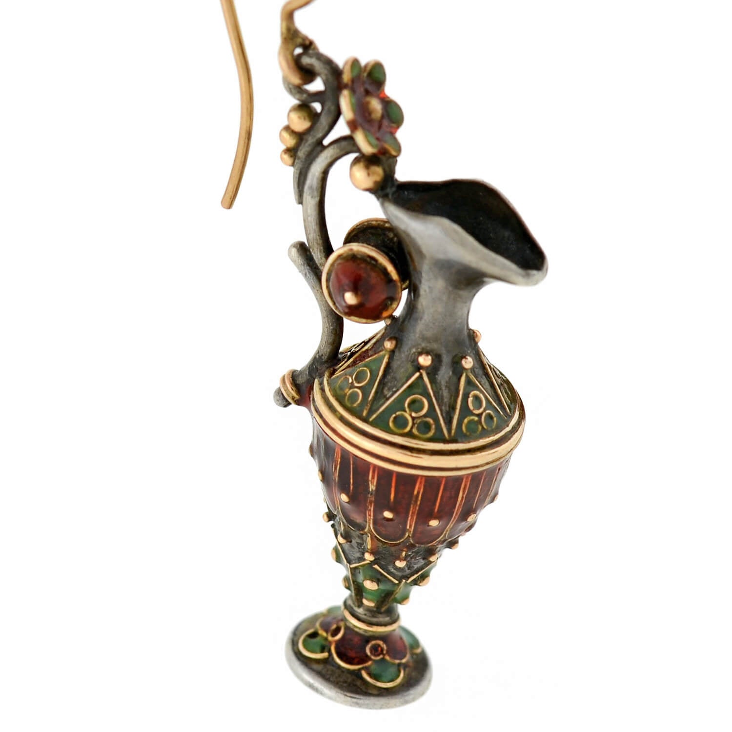Victorian Sterling Enameled Etruscan Urn Earring + Pendant Set