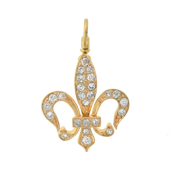 Victorian 14kt Gold Diamond Fleur-de-Lys Pendant