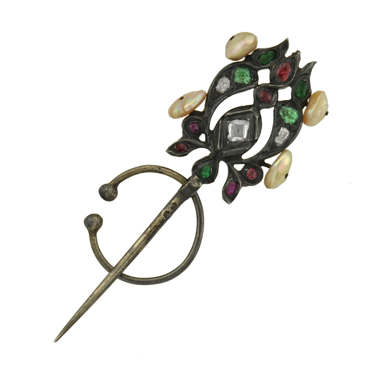 Fibule (broche) Ancienne Provençale En Argent Massif Avec Améthyste - XIXe Siècle - Occasion Collector