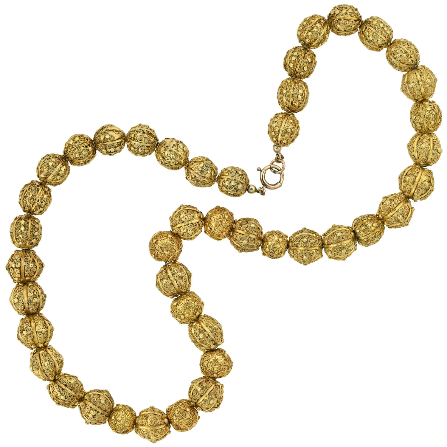 Georgian Rare 22kt Hand Wrought + Ornate Wirework Bead Necklace 21.5"