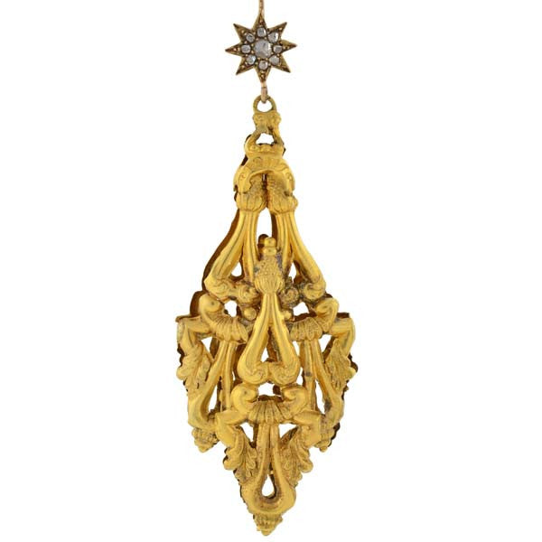 Georgian Dramatic 18kt Gold Diamond Starburst Earrings