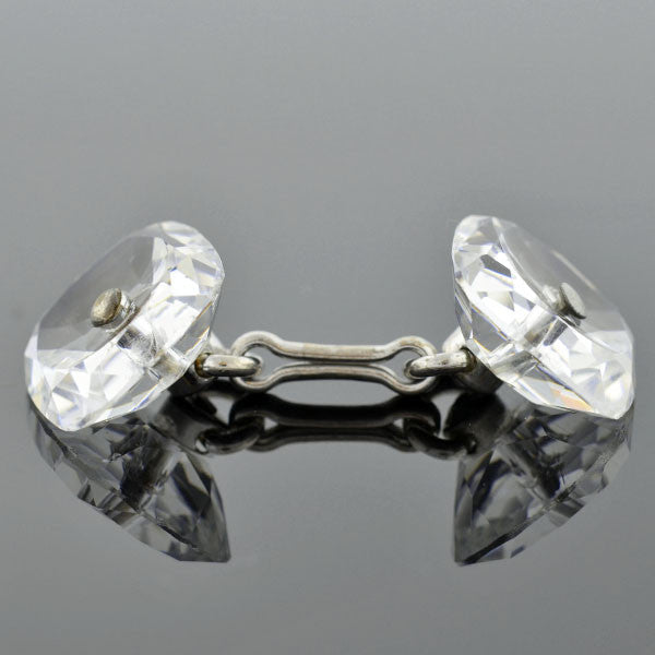 Late Art Deco Silver-Plated Crystal 7-Piece Cufflink Set