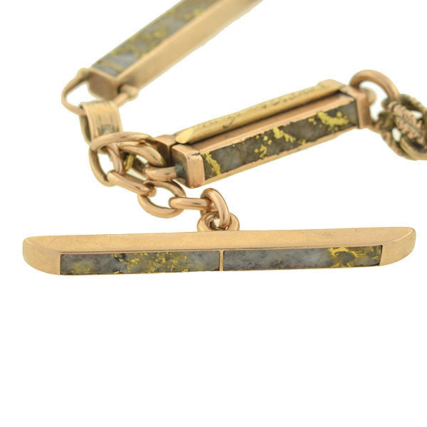 Victorian 14kt Watch Chain w/ Gold Quartz Inlay