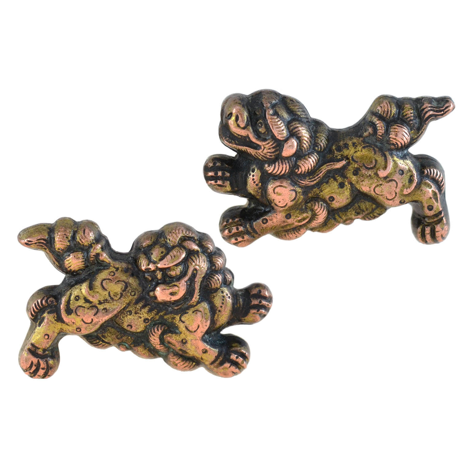 Retro Japanese Sterling Silver + Gold Overlay "Foo Dog" Cufflinks