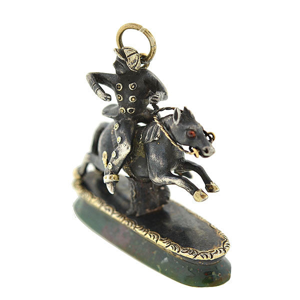 Victorian Silver & 15kt Horse Bloodstone Figural Fob