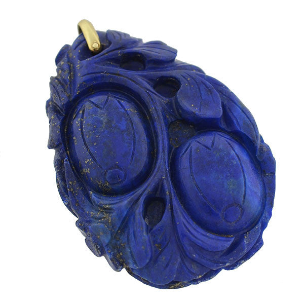 Art Deco Large Chinese Hand Carved Lapis Pendant