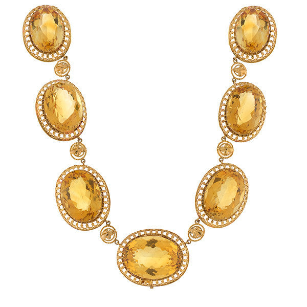 Late Victorian 14kt Large Faceted Citrine Link Necklace