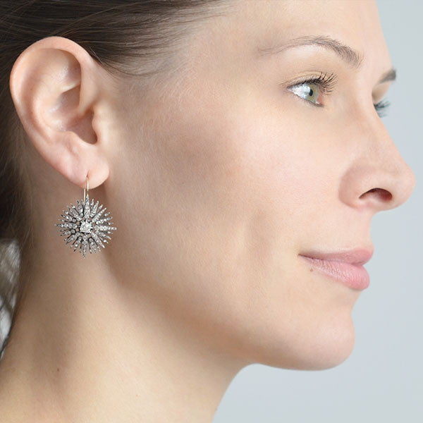 Georgian 15kt Silver-Topped Diamond Starburst Earrings
