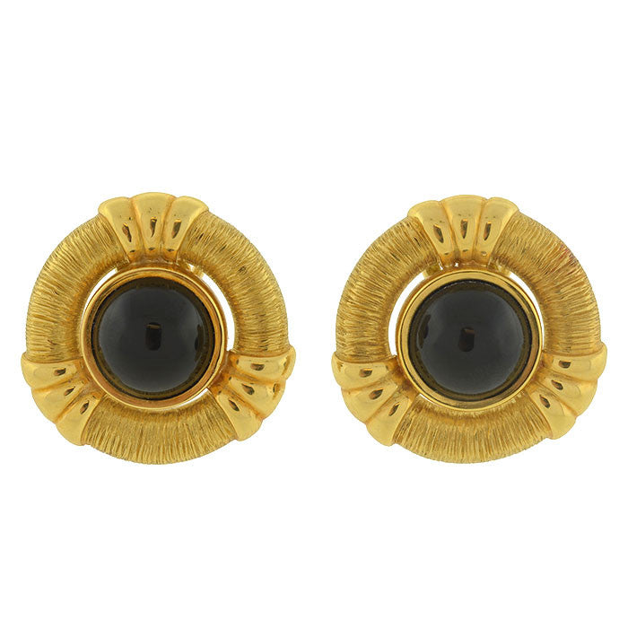 Estate Large 18kt Gold & Onyx Clip Earrings