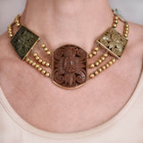 Victorian Large 14kt Hand Carved Lava Cameo Link Necklace