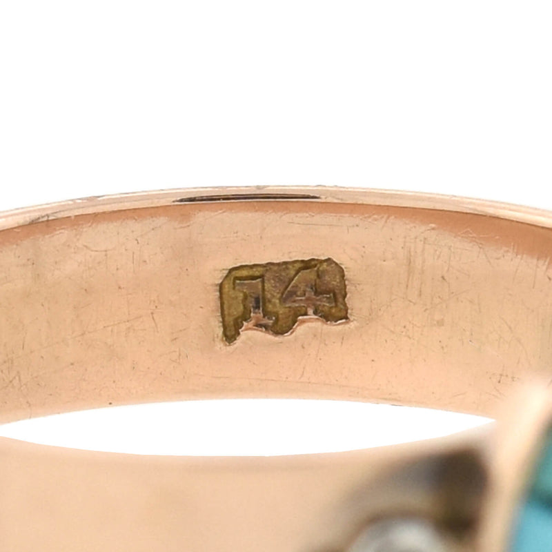 Victorian 14kt Turquoise + Diamond Belt Motif Ring