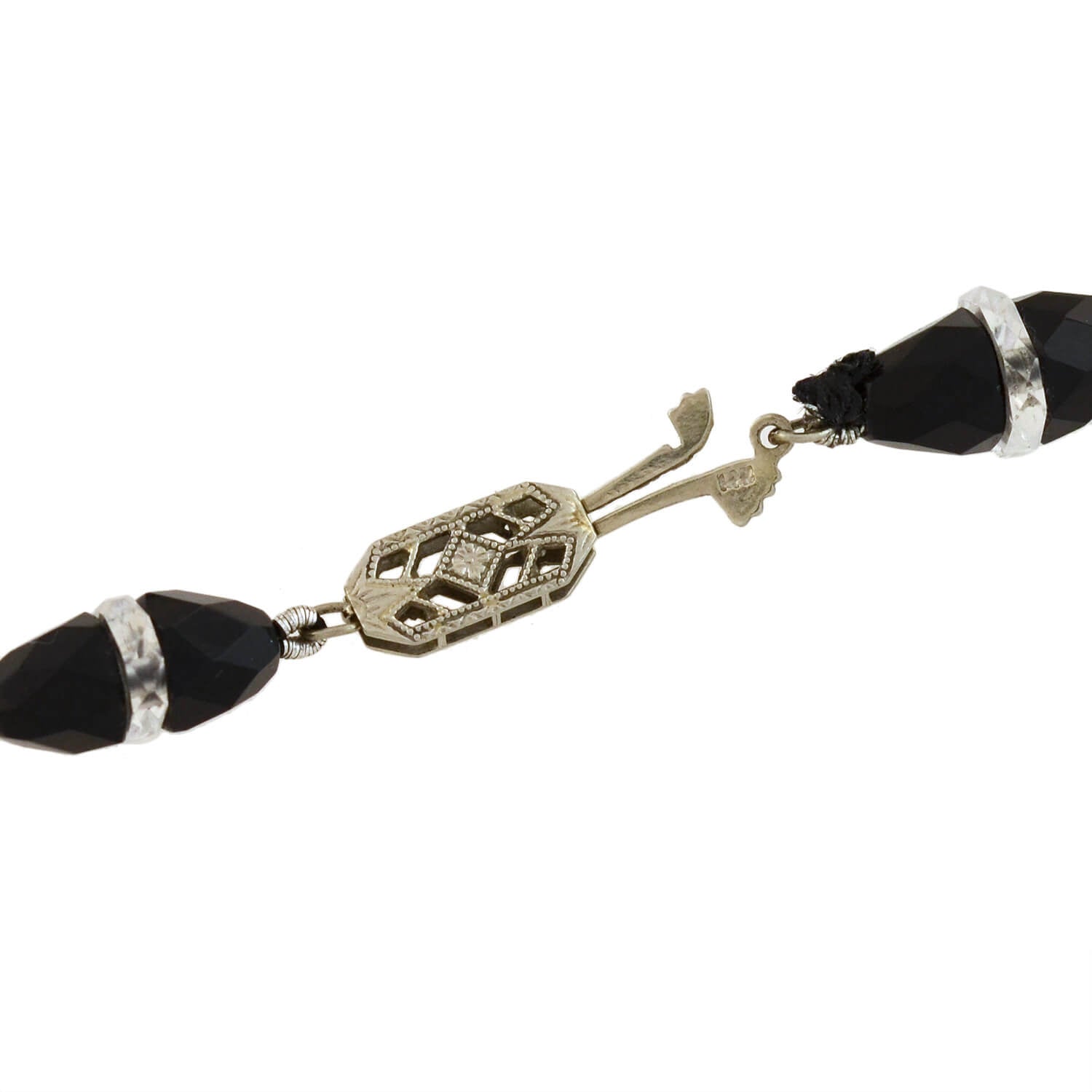 Art Deco Onyx + Rock Quartz Crystal Necklace 33"