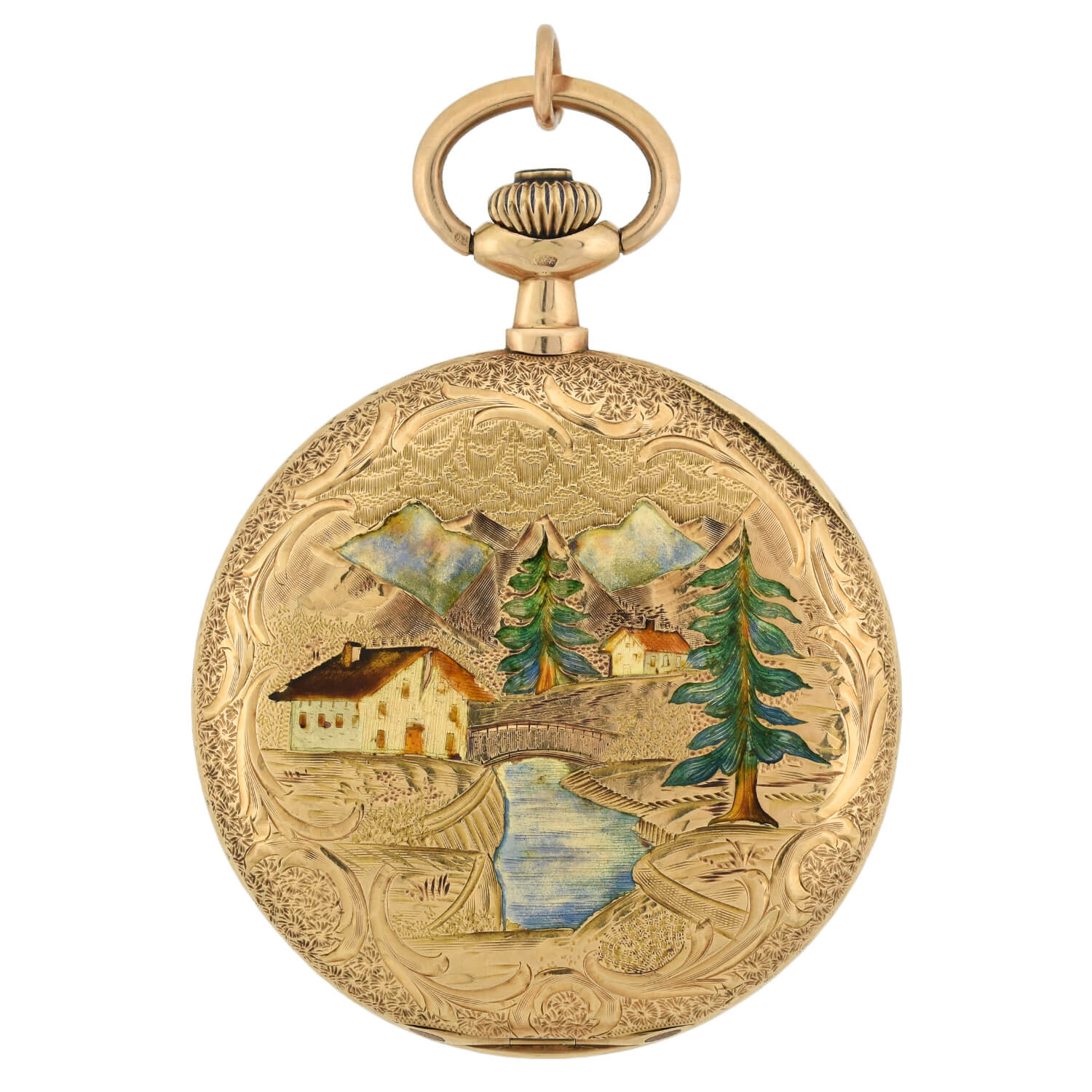LOUIS AUDEMARS & CIE Rare Victorian 14kt Hunter Case Enamel Pocket Watch