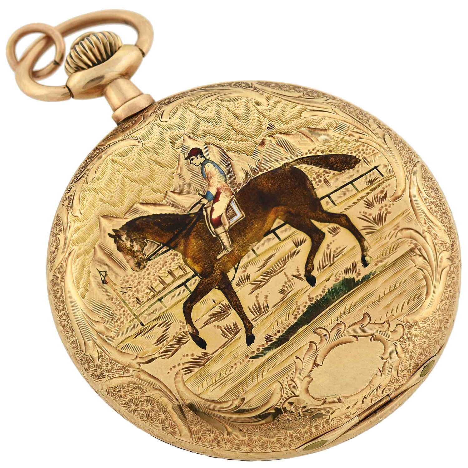 LOUIS AUDEMARS & CIE Rare Victorian 14kt Hunter Case Enamel Pocket Watch