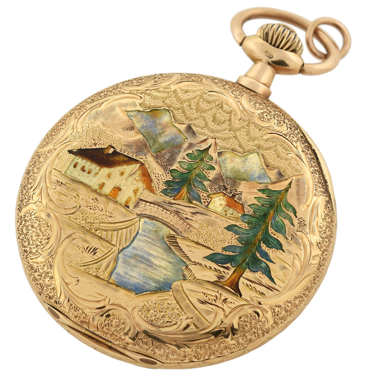 LOUIS AUDEMARS & CIE Rare Victorian 14kt Hunter Case Enamel Pocket Watch
