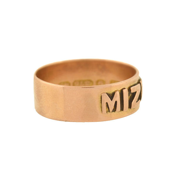 Victorian English 9kt "MIZPAH" Wide Band Ring