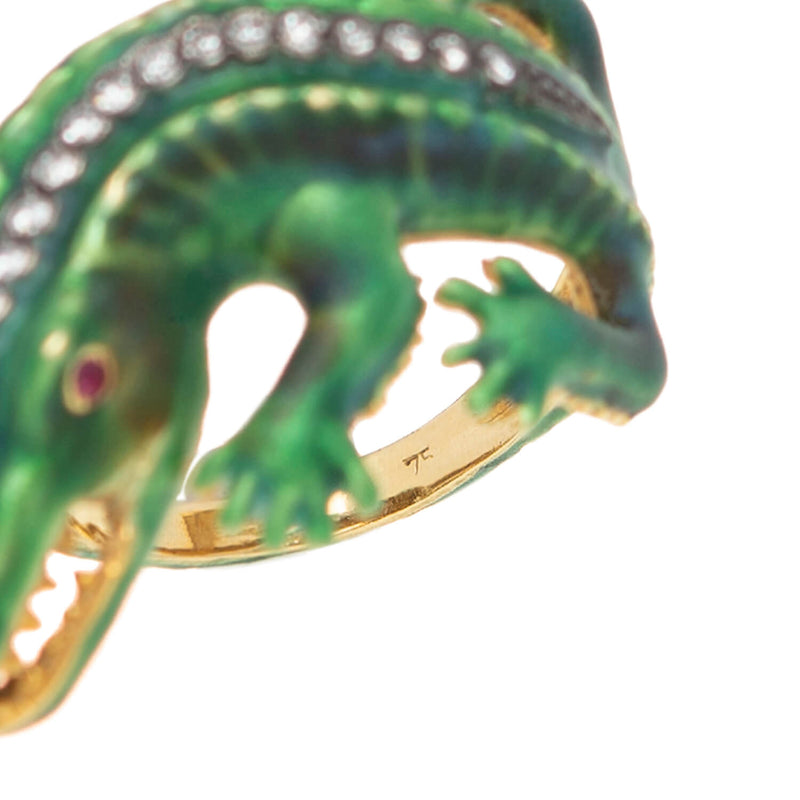 Estate 18k Enamel Alligator Ring