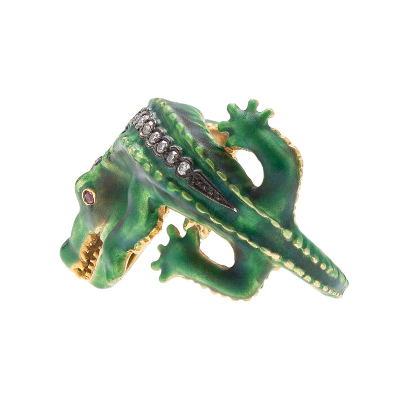 Estate 18k Enamel Alligator Ring