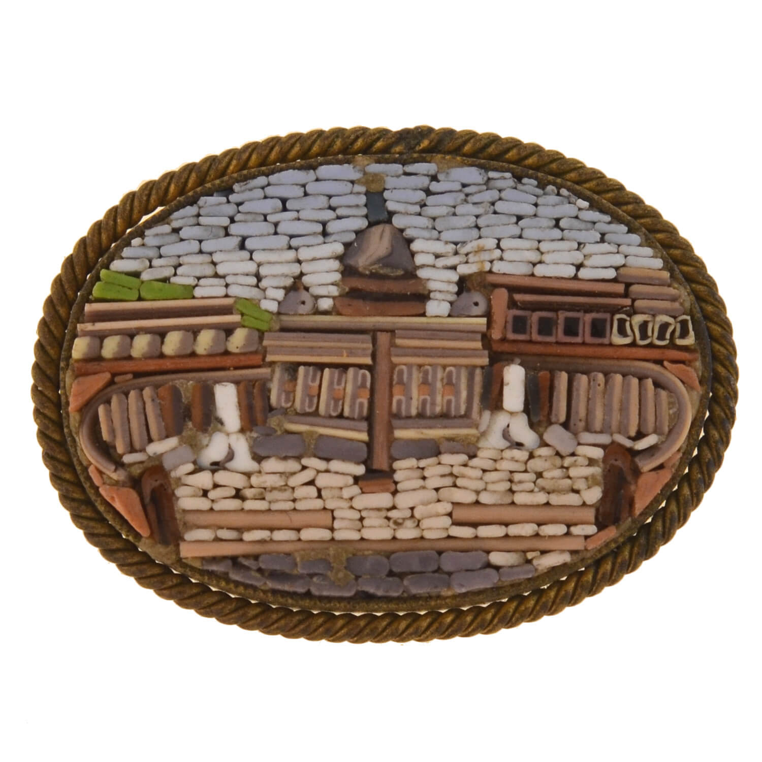 Victorian Gold-Filled Micro Mosaic Vatican City Pin Set