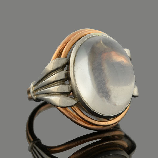 Art Nouveau Platinum + 14kt Mixed Metals Moonstone Ring