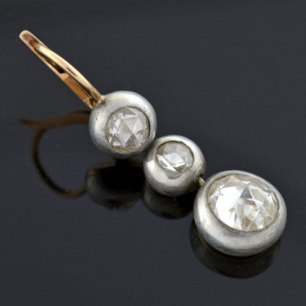 Early Victorian 15kt Silver Rose Cut Diamond Earrings 2.50ctw