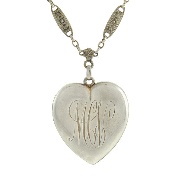Script Monogram Engravable Heart Locket in Sterling Silver (3 Initials)