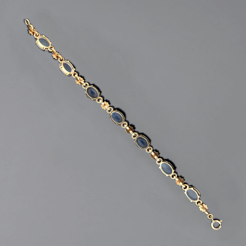 Retro 14k Gold Moonstone Flower Link Bracelet