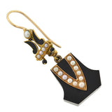 Victorian 15kt Onyx, Seed Pearl & Enamel Earrings