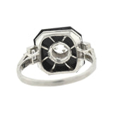 Art Deco Platinum Onyx + Diamond Ring