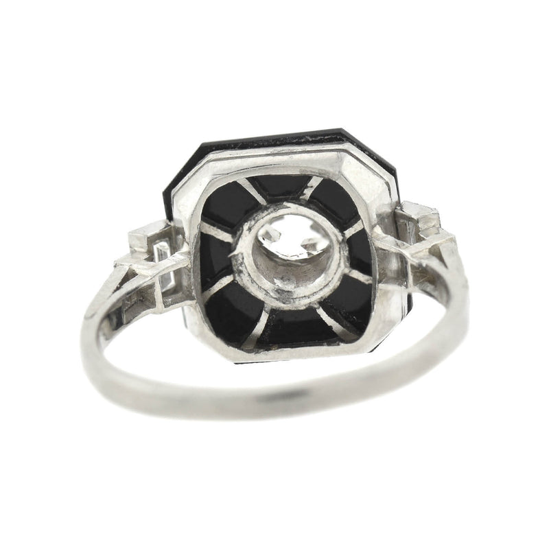 Art Deco Platinum Onyx + Diamond Ring