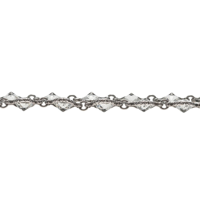 Art Deco Long Silver + Rock Quartz Crystal Chain Necklace 62"