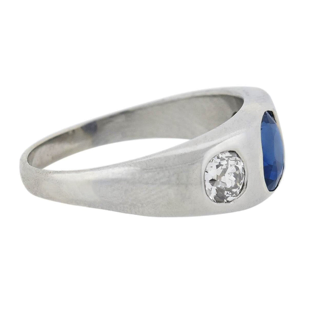 Edwardian Platinum 1.35ct Sapphire & Mine Cut Diamond Gypsy Ring