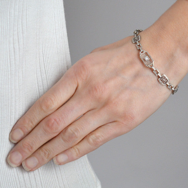 Art Deco 14kt Rock Crystal Sapphire & Diamond Bracelet